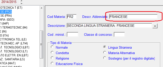 Si fa presente che la procedura è accessibile tramite Tabelle\Allineamento Materie.