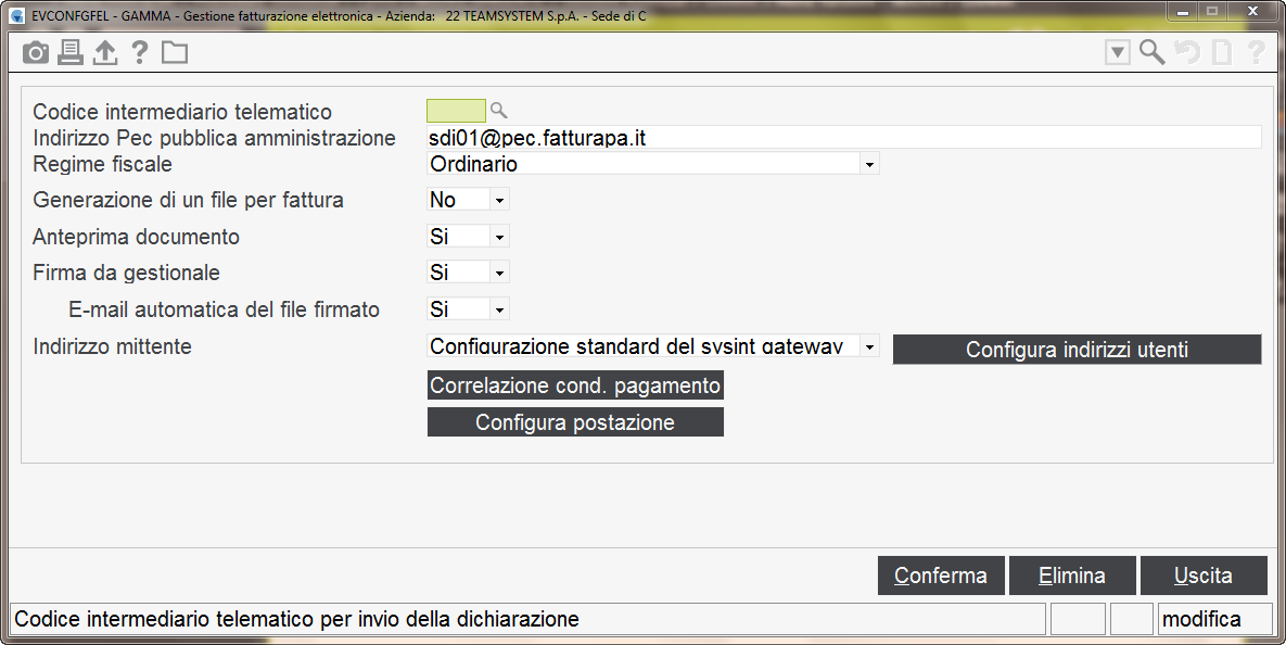 3. Numerazione per la pubblica Amministrazione 4. Riferimento amministrazione per INPS/INAIL 5. Console per la firma/notifica dei file firmati 6. Parametri per la generazione del file xml 7.