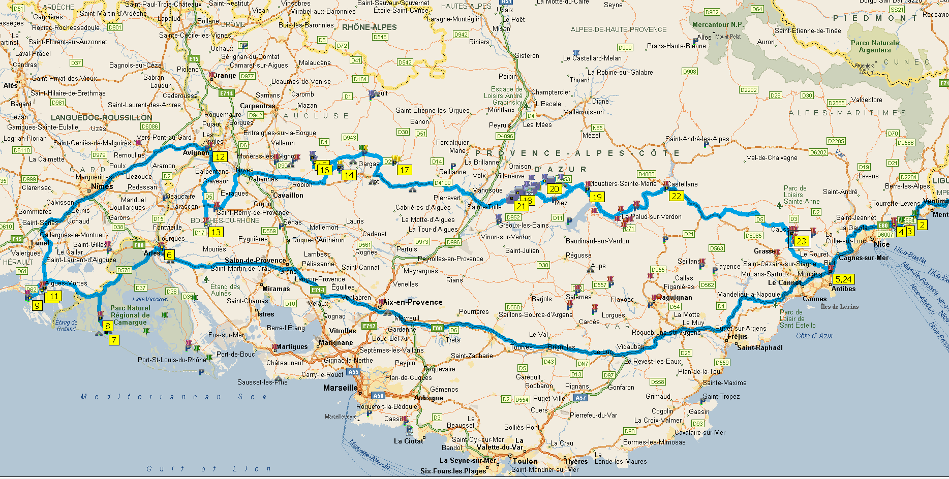 PROVENZA E CAMARGUE 10 GIORNI Km TOTALI PERCORSI: 2290 Costo Gasolio Totale : 430euro (considerando consumo medio camper 9km/l con prezzo medio 1.