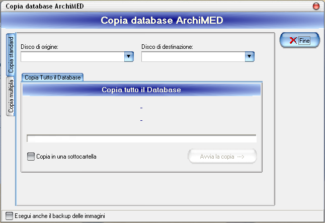 ArchiMED Suite Gestione integrata per lo Studio Veterinario Pag. 62 Backup Archivi Fate click su Backup Archivi e visualizzerete la seguente finestra: Fig. 5.