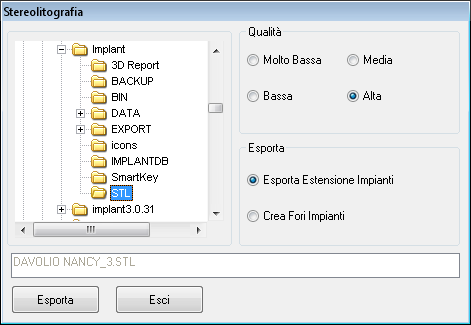 Nella seguente maschera è necessario indicare il disco e la cartella in cui salvare il file, il cui nome è formato dal nominativo del paziente e dal numero del caso (.