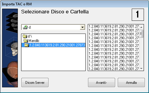 A questo punto (sono comparse 3 sottocartelle) è necessario fare doppio clic sulla prima sottocartella per verificare se contiene i file DICOM (nell'elenco a destra devono comparire molti file), se