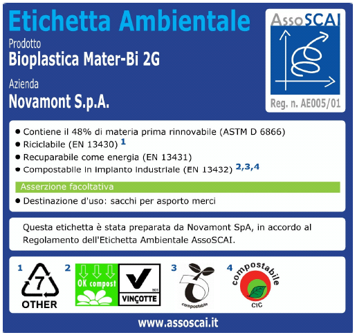 Esempio di etichetta ambientale di Tipo II (quindi conforme alla norma UN EN ISO 14021:2001): Etichetta Ambientale AssoSCAI