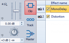 Montaggio Audio Effetti per tracce, clip e uscita master Annullamento delle modifiche agli effetti È possibile annullare/ripristinare le modifiche alle impostazioni degli effetti.