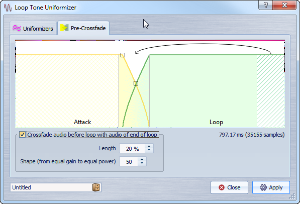 Loop Informazioni sulla riproduzione in loop di un contenuto audio che apparentemente non può essere riprodotto in loop Linguetta Pre-Dissolvenza incrociata In questa linguetta è possibile eseguire