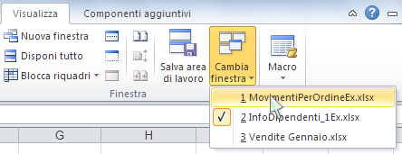 Posizionando il puntatore del mouse sull icona di Excel presente sulla barra delle applicazioni, si rendono visibili le miniature di anteprima di tutte le finestre aperte.