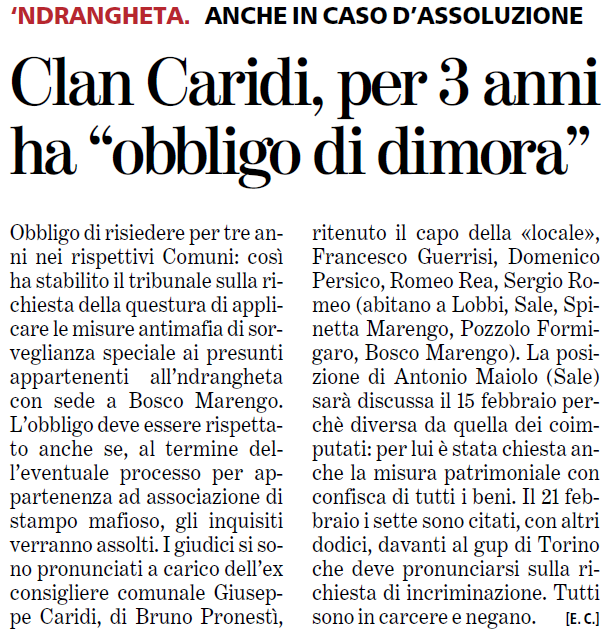 03/02/2012 Clan Caridi, per 3 anni ha