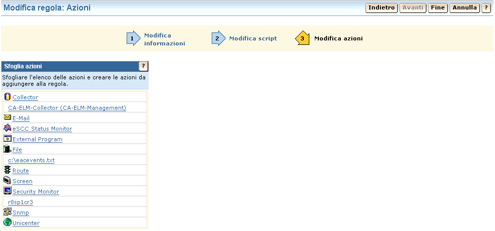 Come modificare criteri di CA Audit per l'invio di eventi a CA Enterprise Log Manager 4. Fare clic su Modifica nel riquadro Dettagli per effettuare aggiunte alle regole del criterio.