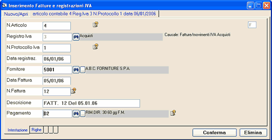 Pag.24 Selezionare il registro iva e premere Nuovo per effettuare una nuova registrazione (oppure Apri per modificare o vedere una registrazione già inserita) con il binocolo si interrogano (per n.