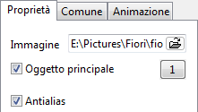 In alto a destra della finestra Oggetti e animazioni, la scheda Proprietà permette di gestire parametri e funzioni proprie di ciascun tipo di oggetto.