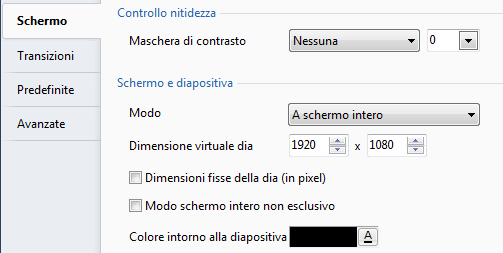 Selezionate il formato desiderato nel menu a comparsa. Questo menu presenta i 6 formati usuali, ma è possibile personalizzare la dimensione e il formato della vostra proiezione.