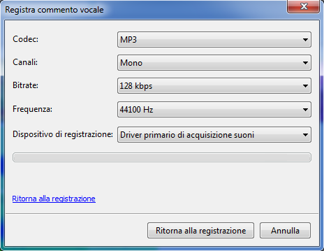 Destinazione dei file Commento audio Dopo aver registrato il file Commento: Se è stato registrato attraverso Opzioni progetto / scheda Audio, si posizionerà sulla traccia selezionata, e dopo i file