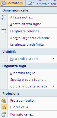 G. Pettarin ECDL Modulo 4: Excel 14 Il menu del pulsante Formato Nota.