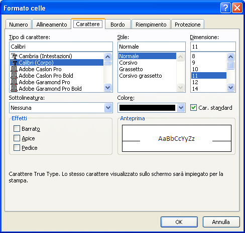 G. Pettarin ECDL Modulo 4: Excel 76 Carattere Nella scheda carattere si trovano i comandi per la formattazione del carattere.