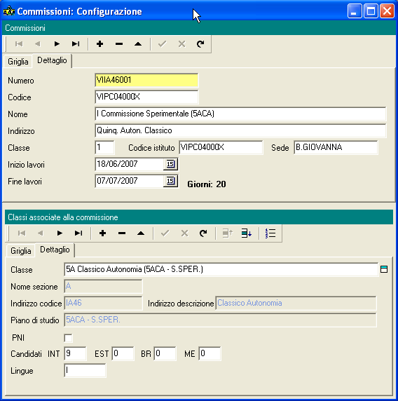 Altro esempio Dall'elenco configurazioni delle commissioni ad esempio: BQIA48001 I Commissione... Classe Istituto Sezione Indirizzo P.N.I. Candidati Lingue straniere Int Est Bra Mer 1 BQPC02000A L IA48.