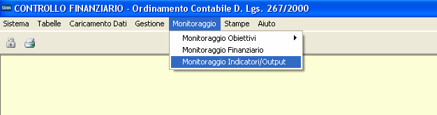 Per effettuare le rilevazioni degli output in modo massivo è possibile utilizzare anche il programma Monitoraggio Monitoraggio Indicatori/Output.