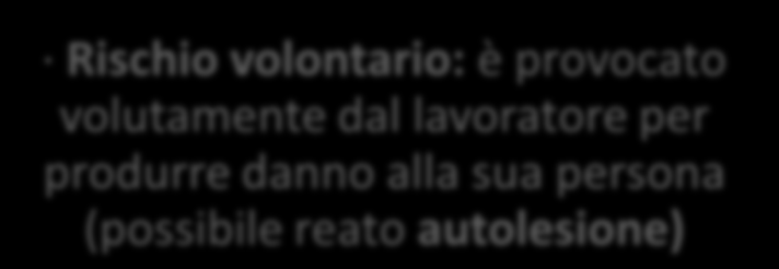 Rischi specifici e rischi volontari Rischio specifico: è il caratteristico rischio di lavoro, o rischio professionale vero e proprio, che può derivare dallo svolgimento di un'attività lavorativa ( il