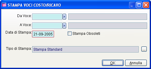 AD HOC REVOLUTION GESTIONE PROGETTI! Stampa Voci di Costo e Ricavo Questa stampa riporta l elenco delle Voci di Costo e Ricavo caricate.