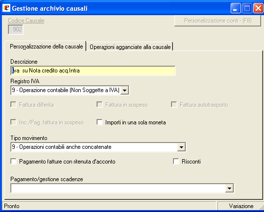 Successivamente è necessario creare la causale concatenata, per la quale è necessario effettuare la