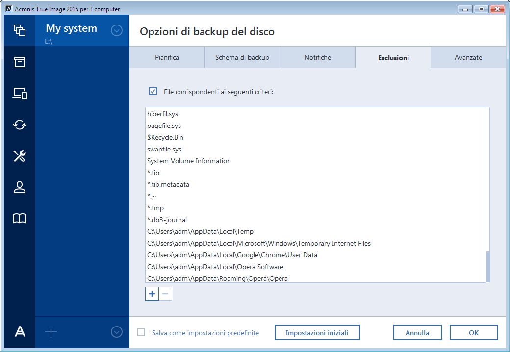 impostazioni modificate a tutte le operazioni di backup successive come impostazione predefinita.