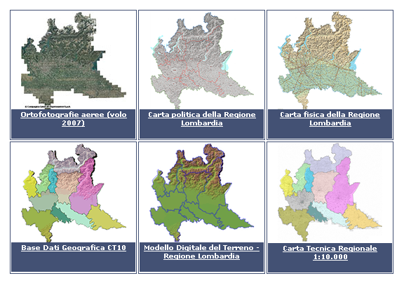 catasto e piani urbanistici, caratteri socio-culturali, altimetrie e prodotti derivati, ambiente, edifici per servizi, geologia e geofisica, sanità e assistenza medica, immagini/mappe di