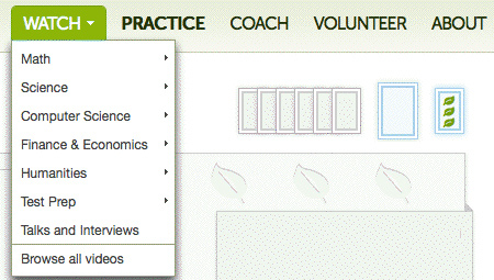 SITI SCOLASTICI E SERVIZI WEB Fig. 5 Dal sito della Kahn Academy, le discipline per cui sono disponibili video. Practice, esercizi. Nella logica della padronanza.