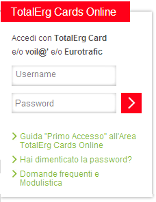 CARTA Voil@ : Vantaggi dell offerta AREA RISERVATA TotalErg Cards Online : Dal sito www.totalerg.