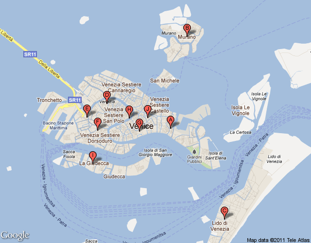 Venezia Vie, Piazze e Quartieri Legenda dei punti riportati sulla mappa A Arsenale L Arsenale di Venezia costituisce una grossa porzione della città vecchia ed è stato per molto tempo il centro