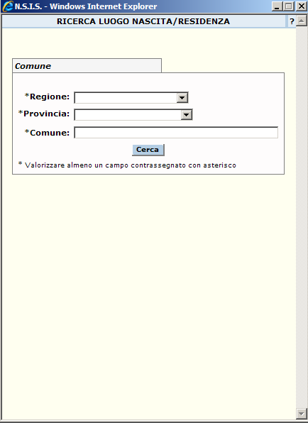 4.1.3.2. Ricerca e Inserimento del Comune di Residenza Cerca Comune di Residenza La pagina consente di ricercare e di selezionare il comune di residenza del danneggiato.