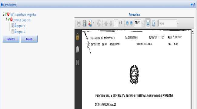 A questo punto verrà visualizzato il contenuto del documento, suddiviso per singole pagine visualizzabili; per poterle visualizzare in anteprima sarà sufficiente selezionare il link