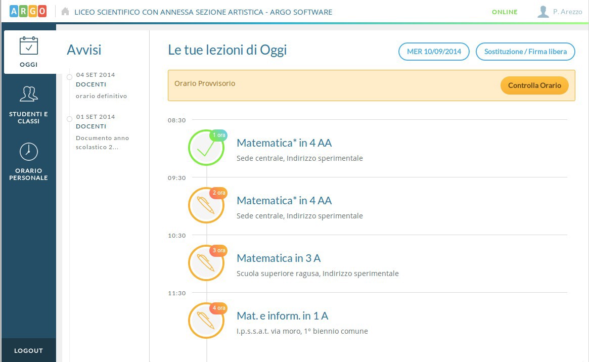 Al tap sull'icona arancione sarà possibile inserire la propria firma di presenza, con aggiunta opzionale