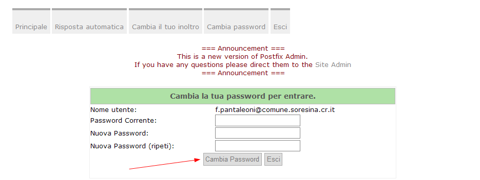 Come eseguire il Cambio Password Questa opzione consente di cambiare la password comunicata in busta chiusa.