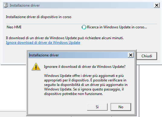 ignorare l'installazione di driver da Windows