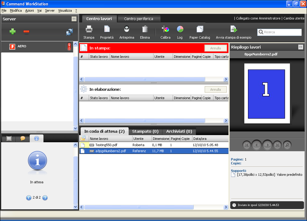 COMMAND WORKSTATION 18 Uso di Command WorkStation Una volta installato e configurato Command WorkStation, è possibile iniziare ad utilizzarlo per il monitoraggio e la gestione dei lavori su EX700i.