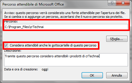 Nel form Centro protezione, selezionare il menu Percorsi attendibili e premere sul bottone Aggiungi nuovo percorso.