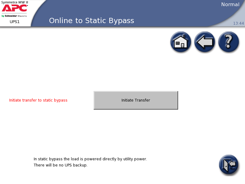 con bypass interno Procedure operative Passaggio dal funzionamento normale al funzionamento in modalità bypass statico 1.