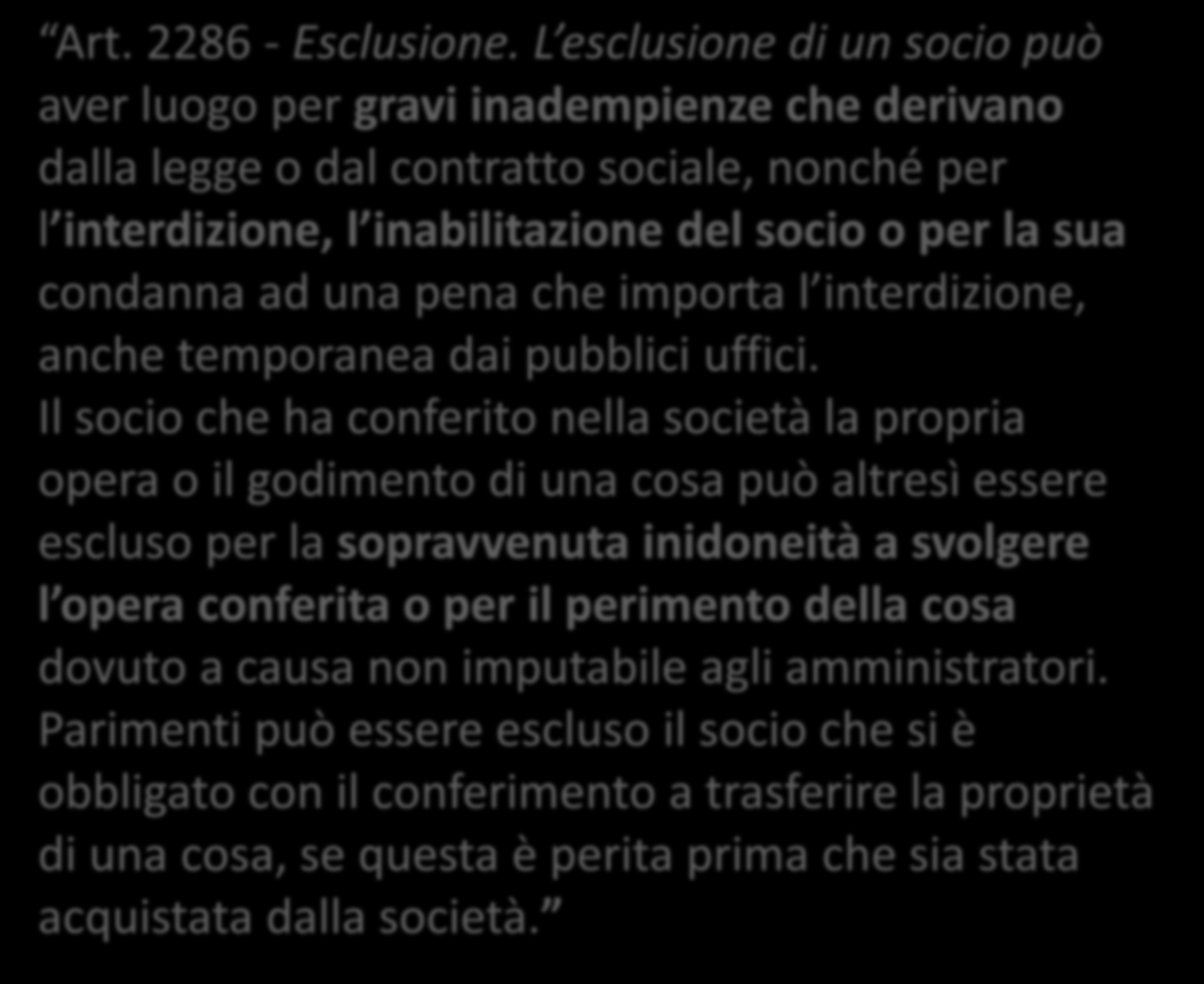 Art. 2286 - Esclusione.