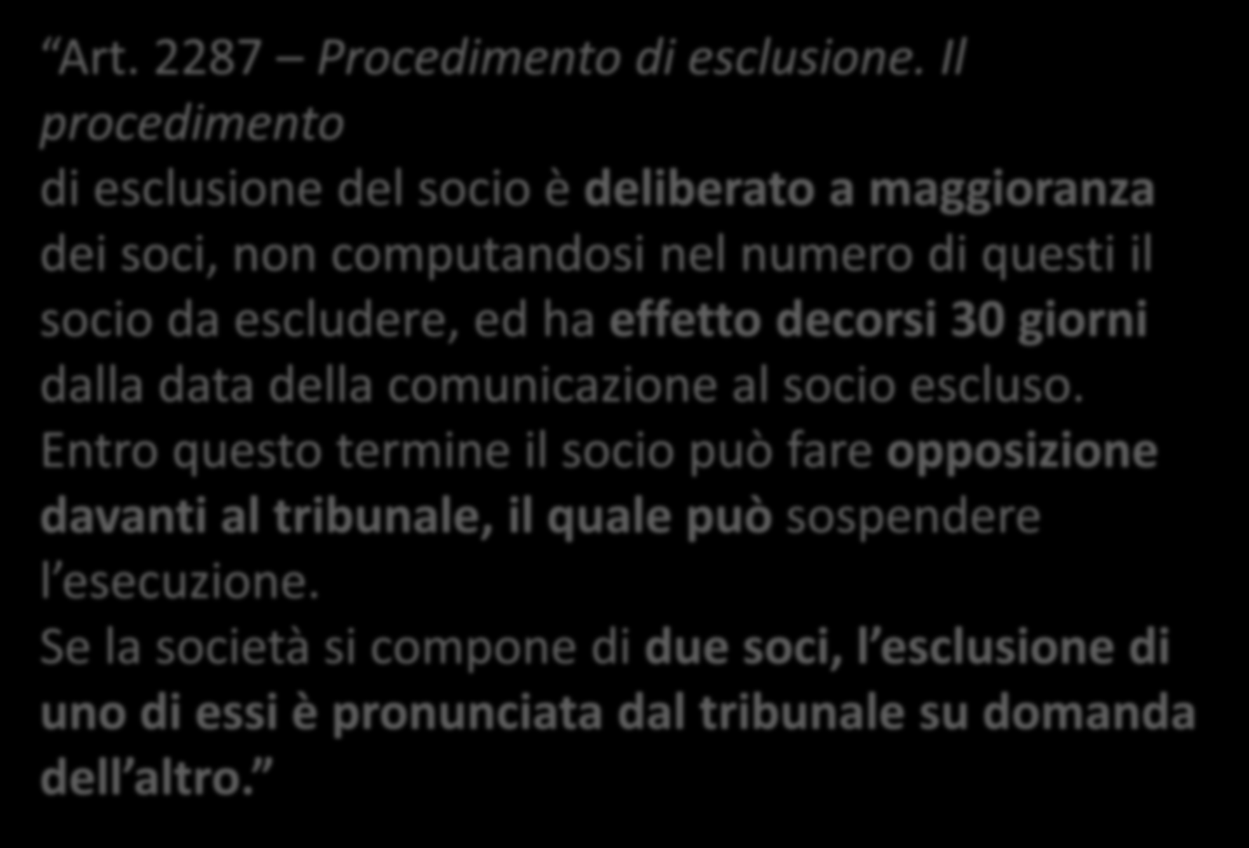 Art. 2287 Procedimento di esclusione.