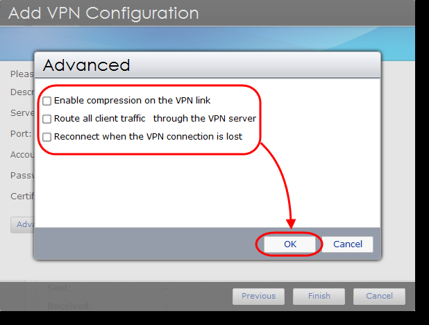 FASE 3 Completare i campi obbligatori e, al termine, fare clic su [Fine]. È possibile fare clic su [Sfoglia] per importare il certificato (ca.crt) esportato dal server OpenVPN.