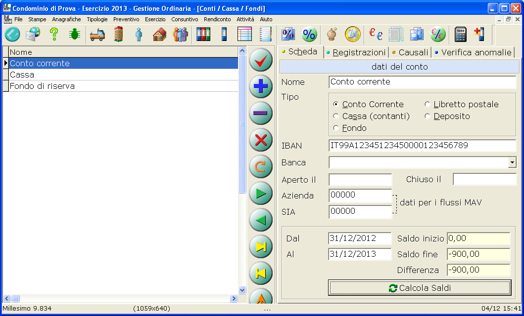 I Conti Correnti e la Cassa. Gestire i Conti Correnti. Millesimo consente di gestire più conti correnti (c/c) e l'eventuale cassa del condominio.