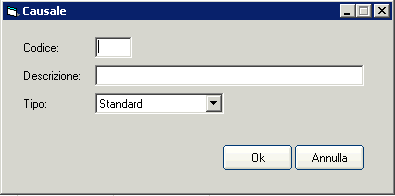 Cliccando Crea si aprirà la seguente finestra: Cliccando Ok verrà inserita una nuova causale oppure cliccando