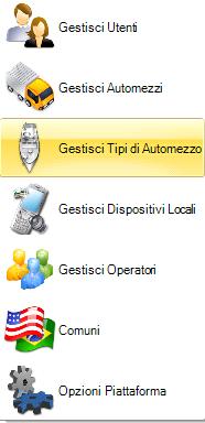 Cliccando Impostazioni > Gestisci Tipi Automezzi si può configurare le