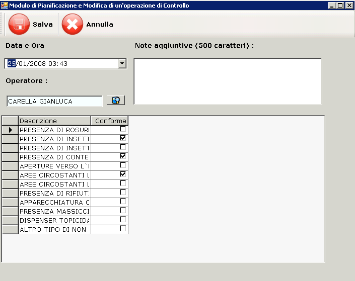 Selezionando un controllo e cliccando modifica si apre questa pagina: Modificando le informazioni sul controllo e