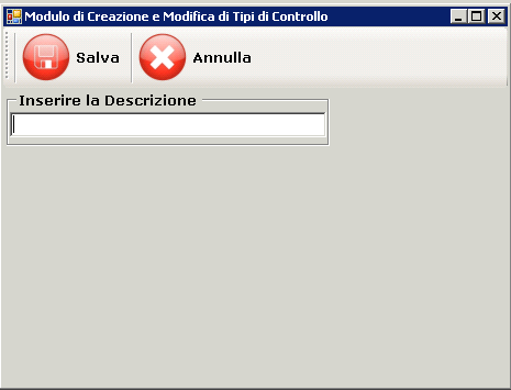 Cliccando Nuovo si apre la seguente finestra: Inserendo la descrizione e cliccando Salva verrà inserito il nuovo tipo di