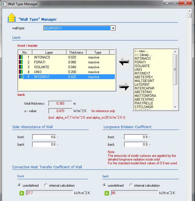 4.10. TRNBuild, Layer Type Manager Dopo aver definito gli strati che caratterizzano le strutture opache si può procedere alla creazione delle stesse selezionando l icona