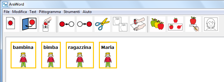 Funzione Cambia il nome F5 Il tasto F5 o l'icona vengono utilizzati per rinominare un pittogramma. Nella schermata seguente, scriviamo "bambina" diverse volte.