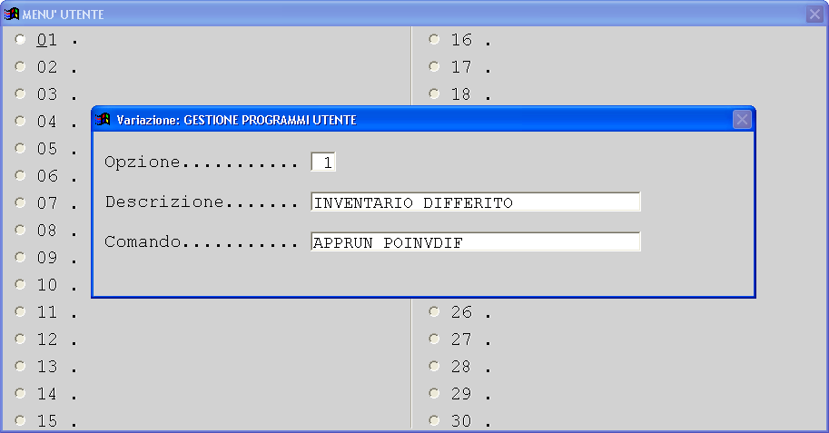 Inserire i seguenti parametri ( opzione può