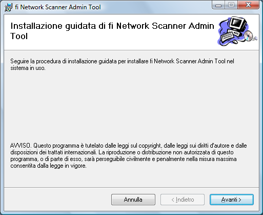Si visualizza la schermata "Download". 3. Premere il tasto [Avanti] per [fi Network Scanner Admin Tool]. Si visualizza l installazione guidata di fi Network Scanner Admin Tool.