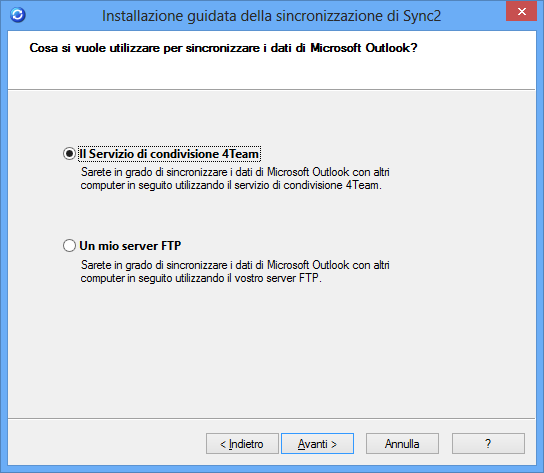 Selezionare il server FTP Specificare se si desidera utilizzare il Servizio di Condivisione 4Team o il proprio server FTP.