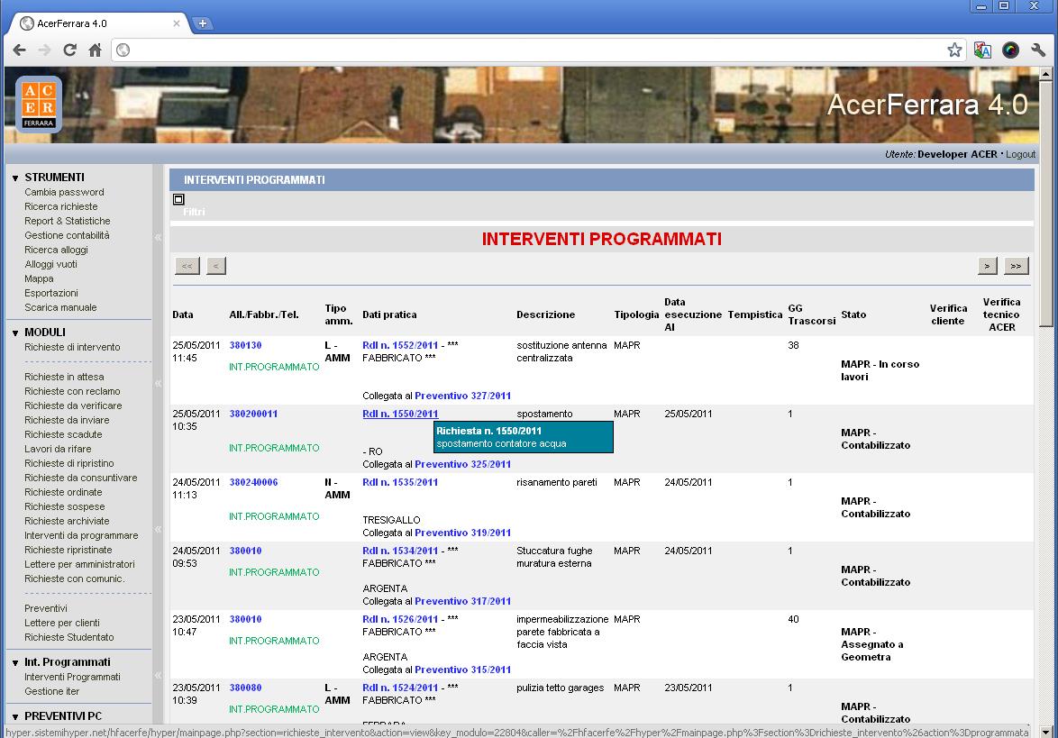 Gestione interventi INTERVENTI PROGRAMMATI La programmazione delle attività è